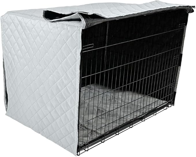 4Knines Dog Crate Cover, Water Resistant Pet Kennel Protector, Quilted (Grey, 42)