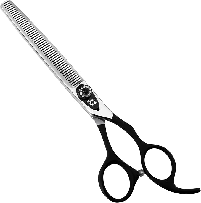 Fenice Peak 7.0'' Dog Thinning Scissors For Grooming 440C Stainless Steel Black Non-Slip Handle Sharp Blades Professional Pet Trimming Scissors for Cats Thinning Rate 35%
