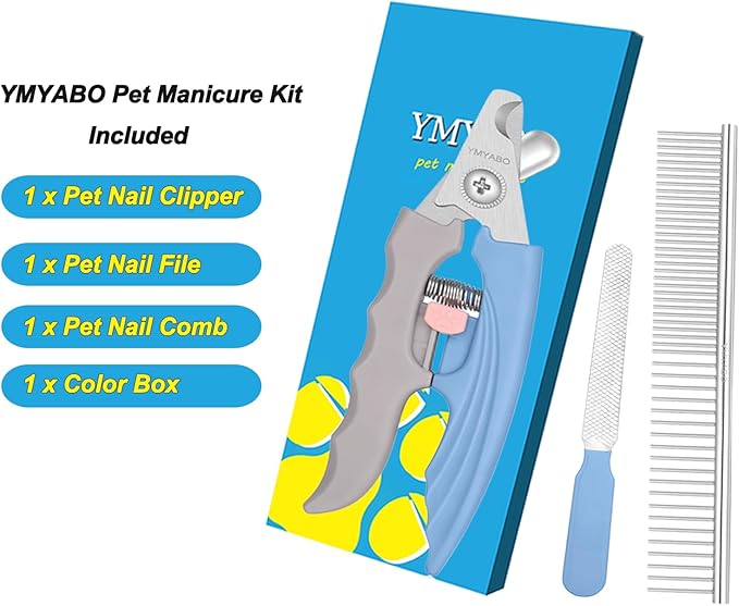 Pet Nail Clipper,Dog Nail Trimmers Safety Guard to Aviod Over Cutting,Puppy Cat Claw Trimmer,with Free Dog Comb Nail File, Sharp Grooming Clipper, Great for Thick Toenail, Blue