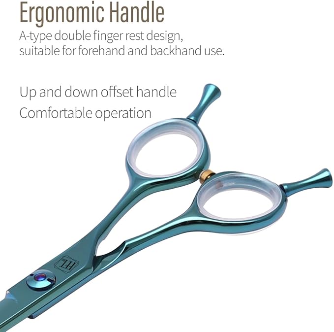 Dog Grooming Scissors: Blueish Green 7.5 inch Professional Pet Curved Shears Made Of Japanese 440C Advanced Stainless Steel for Dogs Cats and Other Pets
