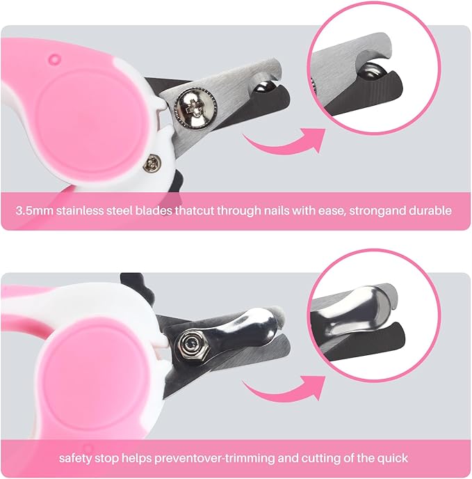 Pet Nail Clippers, Dog Nail Trimmers with Safety Guard to Avoid Excessive Cutting Nails, Dog Grooming Clippers has a Variety of Colors Suitable for Dogs, Cats and Other Pets（Pink）