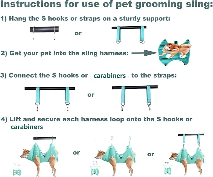 Dog Grooming Hammock with Flea Comb and Dog Nail Clipper, Pet Dog Grooming Hammock Harness with Cat Nail Clipper, Nail File and Dog Brush, Dog Sling for Nail Clipping/Nail Trimming (S, Green)