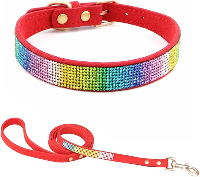 Bling Small Dog Collar Leash Set, Puppy Collar with Rhinestone Crystal Diamond Glitter Female Girls Cat Collars for XXS XS Small Medium Large Dogs Chihuahua Poodle Yorkshire (Camouflage Red XS)