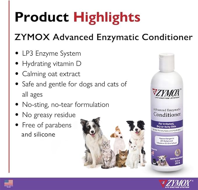 ZYMOX Advanced Enzymatic Leave-On Conditioner, 12oz. – for Pets & Animals of All Ages: Conditions, Detangles, Soothes, & Moisturizers Skin & Coat