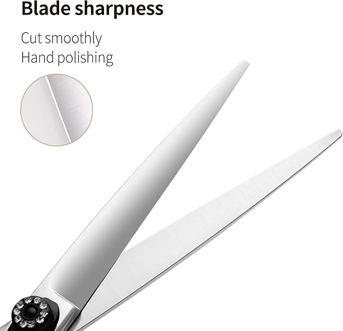 Fenice Peak 7.5'' Dog Straight Scissors for Grooming Heavy and Anti-Slip Black Handler 440C Stainless Steel Professional Pet Trimming Scissors Sharp Blades Cutting for Dogs and Cats