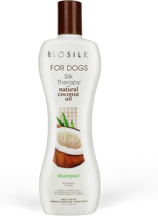 BioSilk for Dogs Silk Therapy Shampoo with Natural Coconut Oil Coconut Dog Shampoo, Sulfate and Paraben Free Natural Shampoo for Dogs, 12 Fl Oz Made in The USA (Pack of 1)