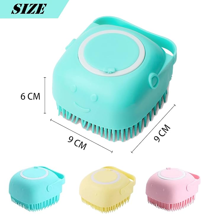 goodbark's Pet Grooming Bath Massage Brush with Soap and Shampoo Dispenser Soft Silicone Bristle for Long Short Haired Dogs Cats Shower (Blue)