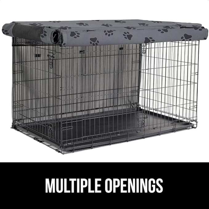 GORILLA GRIP Dog Crate Covers compatible with Amazon Basics Dog Crates, All Sides Open, Privacy Cover Fits 42" Wire Kennel, Breathable Mesh Windows, Light Reducing Puppy Training Cage Topper, Gray Paw