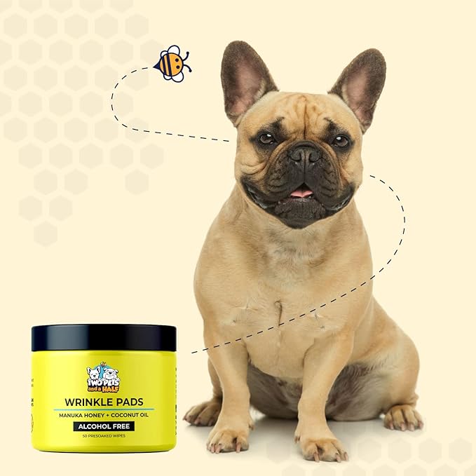 Wrinkle Wipes for French Bulldog, English Bulldog & Pug -100% Organic Extracts Dog Wrinkle Wipes to Soothe Wrinkles- Dog Face Wipes Cleaning Alcohol Free- Say Bye to Rash w/ Wrinkle Paste For Bulldogs