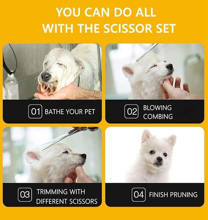 Dream Reach Dog Grooming Scissors - 7'' Professional Pet Cat Hair Scissors Set - Best Cutting & Curved & Thinning Shear Scissors & Grooming Comb Kit for Small Large Dogs Cats Pets