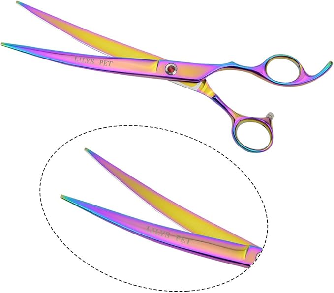 LILYS PET Professional PET DOG Grooming Coated Titanium scissors suit Cutting&Curved&Thinning shears (8.0 inches, Rainbow)…