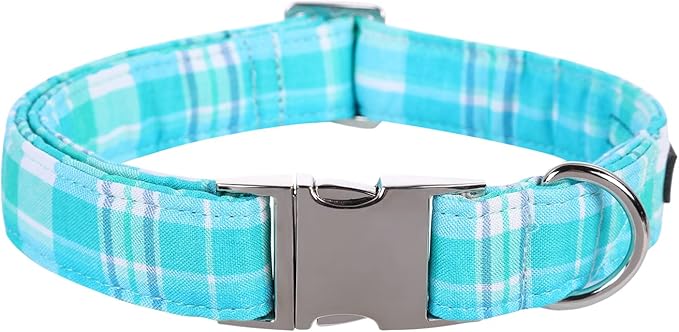 Maca Bates Plaid Blue Dog Collar with Checkered Bow Bowtie for Grid Dogs Bows Tie Adjustable Breakaway Collars Birthday Gift Colar for Small Medium Large XL Girl Boy Male Female Puppy Pets