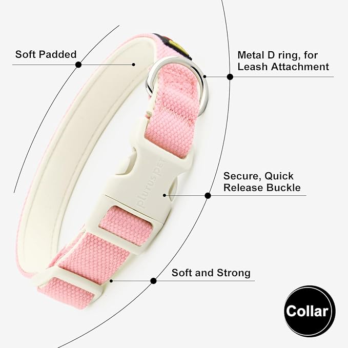 Plutus Pet Cotton Dog Collar, Heavy Duty Collar with Soft Padding, Adjustable and Comfortable for Small Medium and Large Dogs, Pink, S