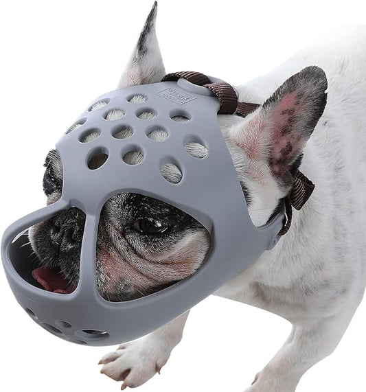 BARKLESS Dog Muzzle for Short Snout Dogs, Soft Silicone Muzzle for Biting, Chewing, Licking for French Bulldog Shih Tzu, Ideal for Flat-Faced Aggressive Dogs Grooming Walking, Allows Drinking