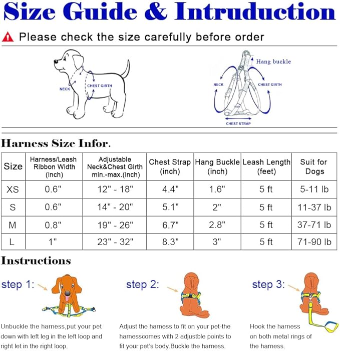 QQPETS Dog Harness Leash Set Adjustable Heavy Duty No Pull Halter Harnesses for Small Medium Large Breed Dogs Back Clip Anti-Twist Perfect for Walking (XS(12"-18" Chest Girth), Daisy)