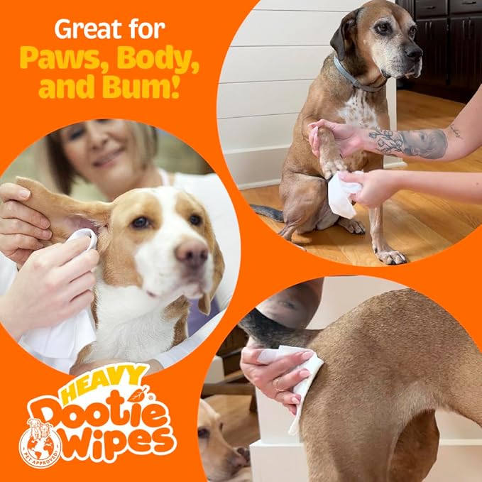 HEAVY Dootie Wipes - Convenient Durable Dog Wipes for Paws, Butt with Very Mild Pleasant Citrus Scent, 100 Count - Puppy Essentials Pet wipes, Dog Wipes Cleaning and Deodorizing. Made with Bamboo.
