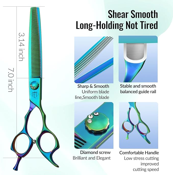 Dog Grooming Scissors: 7" Pet Thinning Shears Made Of Japanese 440C Advanced Stainless Steel Trimming Dogs Cats and Other Pets Green