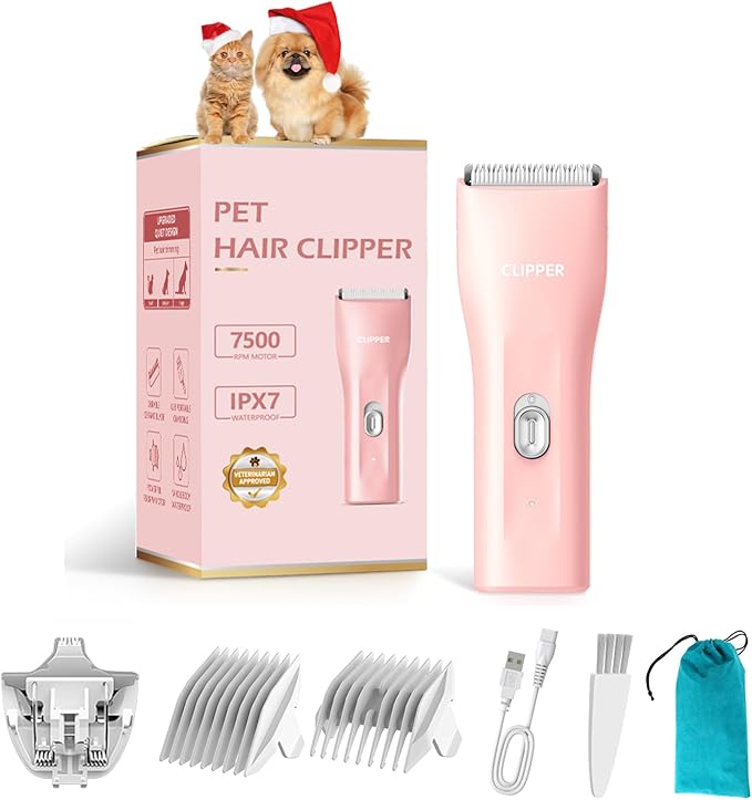 2 in 1 Prowerful Home Professional Dog Grooming Kit Clipper Low Noise USB Rechargeable Gifts for Dog Cat Pink,MTS006
