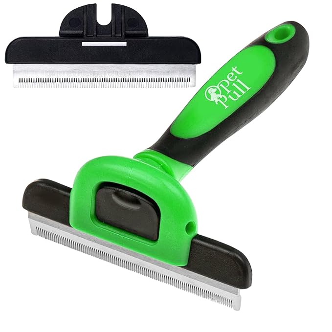 Pet Deshedding Tool Cleaning Brush - Green - For Dogs & Cats - Hair Removal Tool - Stainless Steel Knot Detangler Comb - 95% Shedding Reduce