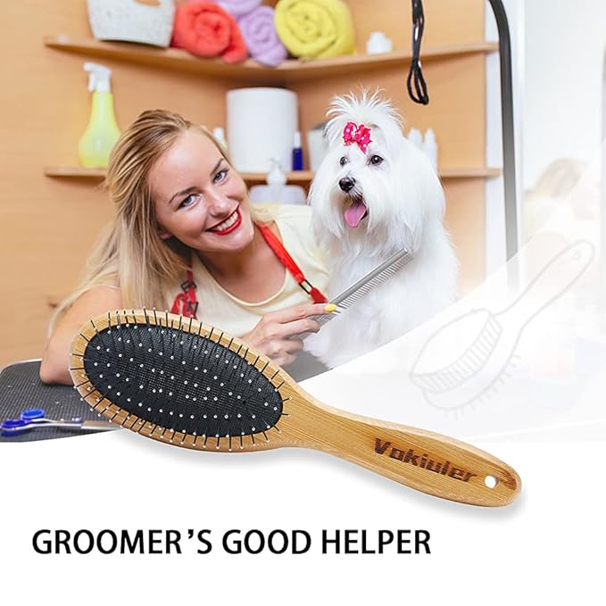 Dog Brush Cat Brush, Double Sided Bristle and Pin Pet Brush for Dog Grooming, Real Boar Bristle Shedding Brush with Bamboo Handle for Long Short Hair, 2 Pack Dog Comb, 1 Nail Clipper
