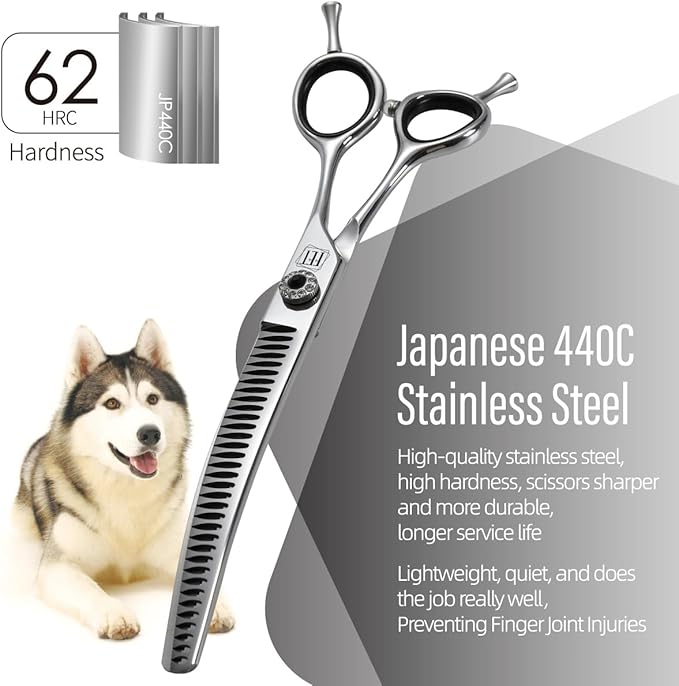 Dog Grooming Scissors: 7 inch Pet Curved Chunker Shears Made Of Japanese 440C Advanced Stainless Steel Professional Grooming Scissors for Dogs Cats and Other Pets