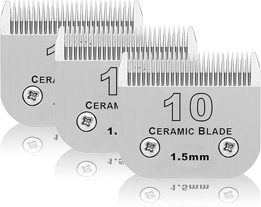 3 Pack 10# Detachable Pet Dog Grooming Ceramic Blades,Compatible with Andis,Oster A5,Wahl KM-10 Series,Size #10 Blade 1/16-Inch 1.5MM Cut Length