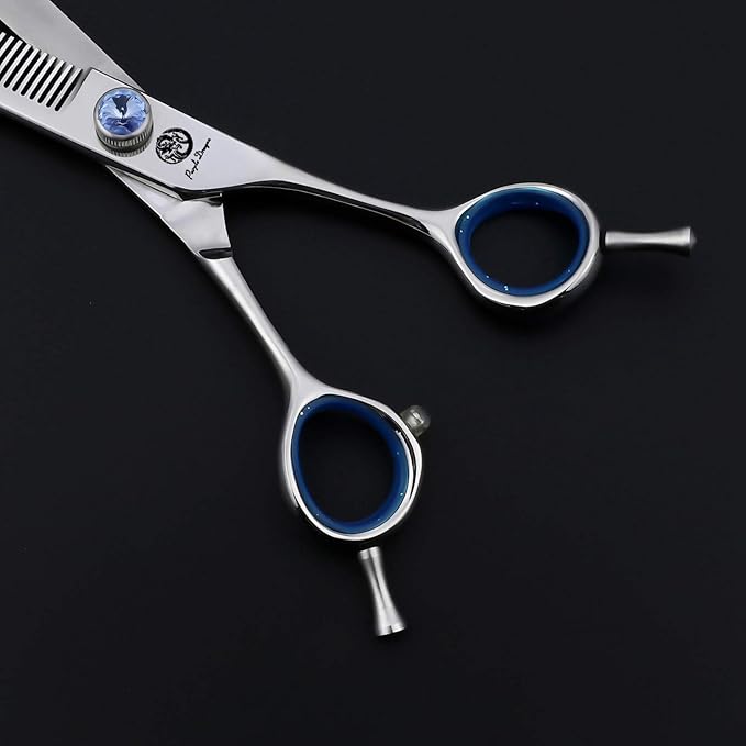 Purple Dragon Touch Pet Blenders Shears, 7.0" 50-Tooth Thinning Scissor for Dogs, 440c Japanese Stainless Steel Texturizers Dog Thinning Shears(Blue)