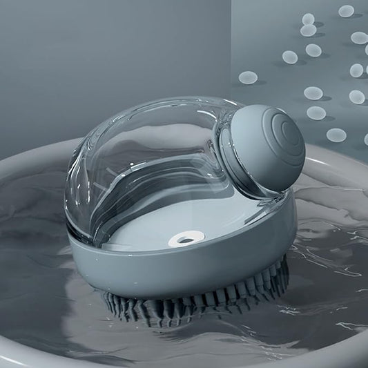 Dog Bath Scrubber Brush Pet Dog Grooming Massage Shampoo Bath Brush with Soap and Shampoo Dispenser Soft Silicone Bristle for Long Short Haired Dogs Cats Shower (GRAY)