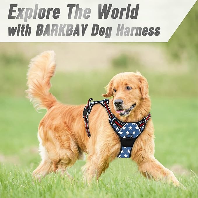BARKBAY No Pull Dog Harness Front Clip Heavy Duty Reflective Easy Control Handle for Large Dog Walking(Star,L)