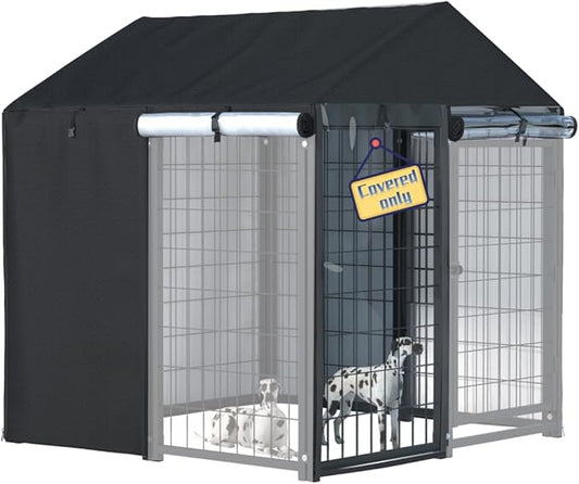 Kennel Cover，Full Coverage Kennel Cover Made of 600d Heavy Duty Waterproof Plus See-Through Clear Material, Outdoor Wind and UV Resistant, Coverage Only, Black Color.