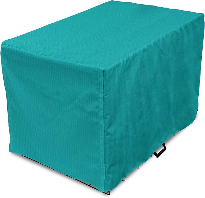 Lunarable Abstract Dog Crate Cover, Classic Monochrome Design Meander Greek Motif Repetition Illustration, Easy to Use Pet Kennel Cover for Medium Large Dogs, 42 Inch, Teal and Dark Turquoise
