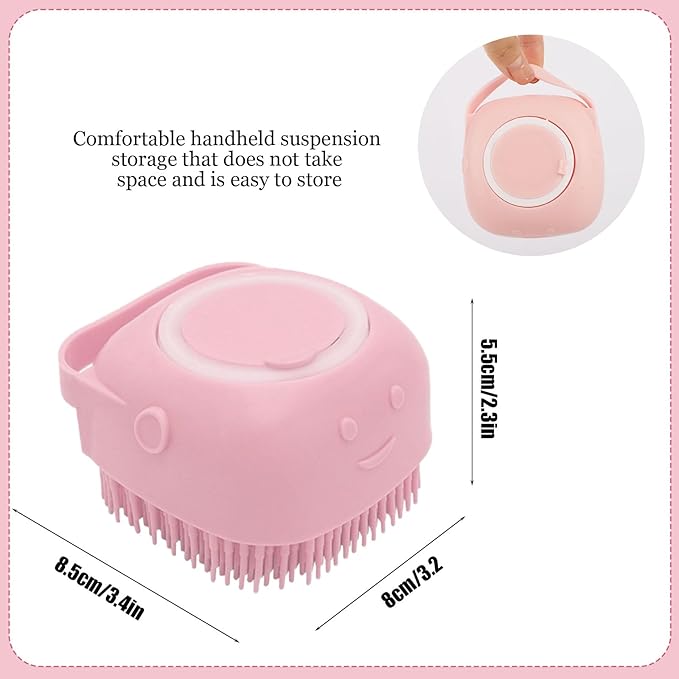 Dog Cat Bath Brush Comb Silicone - Pet Brush for Cats Dogs With Soap Dispenser Grooming Cleaning, Pink