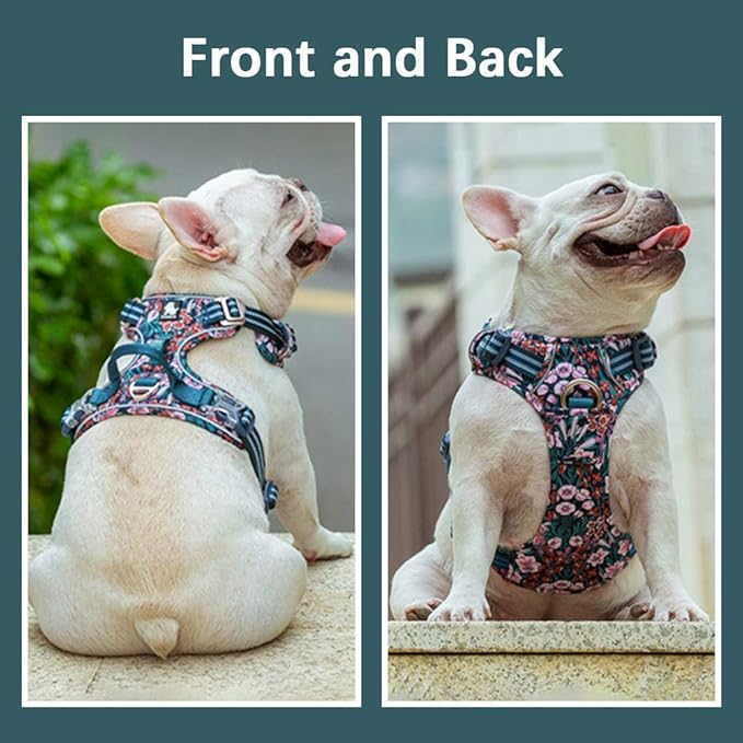 La La Pet® No Pull Dog Harness with Front Clip, Reflective Dog Vest Harness with Handle Floral Neoprene Padded Dog Vest for Puppy Small Medium Large Dogs 3 Snap Buckles Easy to Put on & Take Off