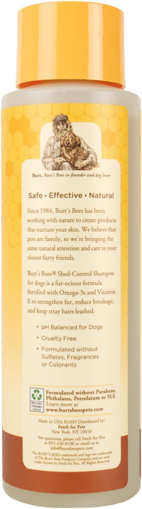Burt's Bees for Pets Shed Control Shampoo for Dogs with Omega-3 and Vitamin E, 99.7% Natural Origin Formulas, Dog Shampoo for Reducing Shedding - Deshedding Dog Shampoo, 16 oz