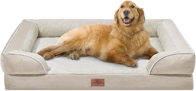 XL Dog Beds for Extra Large Dogs, Waterproof Orthopedic Dog Bed with Bolster, Washable Dog Bed Sofa with Removable Cover & Non-Slip Bottom(X-Large,Beige)