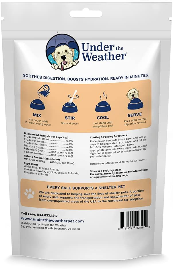 Under the Weather Bland Diet for Dogs | Easy to Digest for Sick Dogs |Always Be Ready | Contains Electrolytes - All Natural Freeze Dried 100% Human Grade Meats | 6 Pack - Rice, Chicken & Pumpkin - 6oz