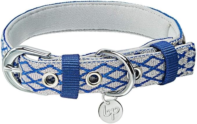 Blueberry Pet 2 Patterns Diamond Pattern Adjustable Neoprene Padded Dog Collar with Metal Buckle - Royal Blue, Neck 17-20.5", for Large Breed