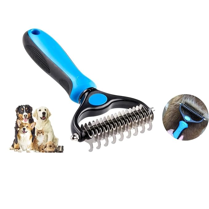 Deshedder Brush for Dogs and Cats, Double Sided Undercoat Rake for Matted Hair/Fur, Furever Brush, Blue