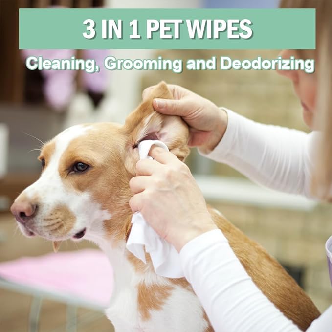 Air Jungles 3in1 Pet Wipes for Dogs and Cats 100 Count, Extra Large 8" x 10", Hypoallergenic Cleaning, Grooming, Deodorizing Wipes for Pets Paws Body Face Ear Butt