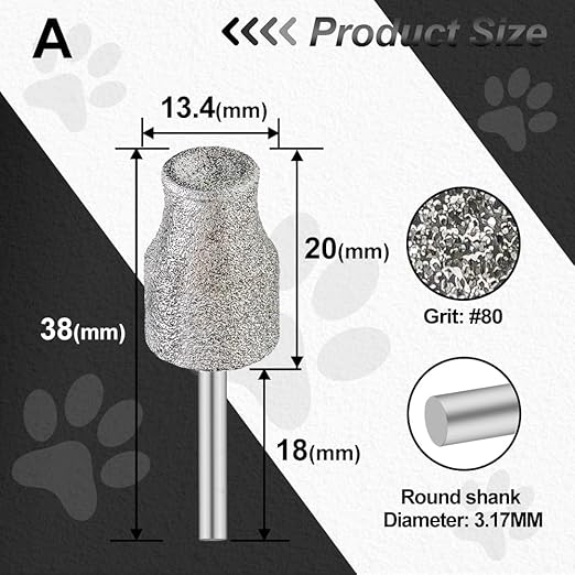 Diamond Dog Nail Grinder Bits - FOCSTOL Diamond Rotory Bit for Dogs&Pets, 5pcs 1/8'' Rotary Nail Grinder Bits for Animals Nail Care (Type A)