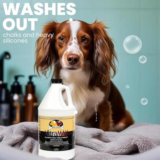 Best Shot UltraMAX Hypoallergenic Clarifying Shampoo, Versatile Pet Shampoo, Ideal Pet Grooming Supplies, Ready to Use, Sweet Pea Essence, 1.1 Gallon