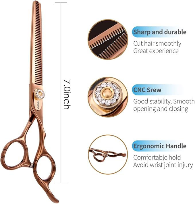 Thinning Shears for Dogs Grooming 7'' Professional Double Sided Dog Thinning Scissors 48 Teeth Blender Shears 25% Thinning Rate Japan 440C(Bronze)