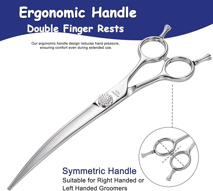 Professional Curved Dog Grooming Scissors with Simulation Diamond 440C Stainless Steel Polished Pet Cat Hair Cutting Shears for Groomers and Home users 7.5''