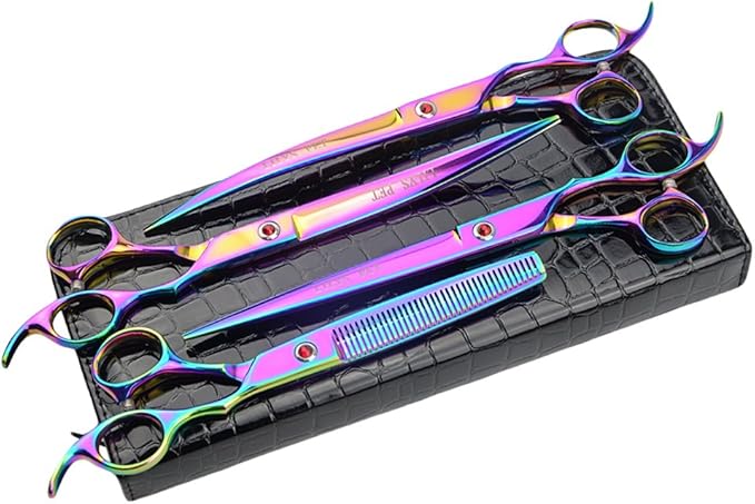 LILYS PET Professional PET DOG Grooming Coated Titanium scissors suit Cutting&Curved&Thinning shears (8.0 inches, Rainbow)…