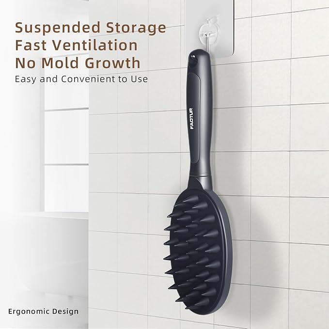 Pet Silicone Shampoo Brush for Long & Short Hair Dogs Cats, Shower Wash Curry Massage Brush (BLACK)