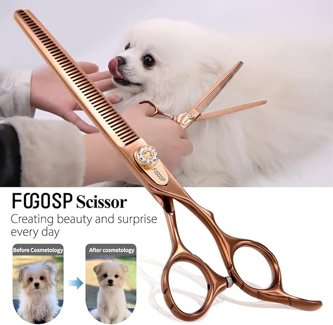 Thinning Shears for Dogs Grooming 7'' Professional Double Sided Dog Thinning Scissors 48 Teeth Blender Shears 25% Thinning Rate Japan 440C(Bronze)