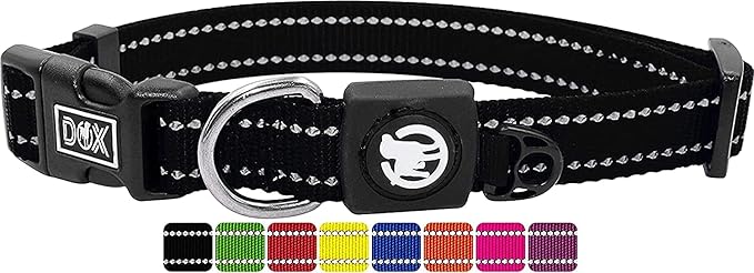 DDOXX Reflective Nylon Dog Collar - Strong and Adjustable Collars Dogs - L (Black)