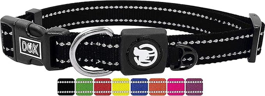 DDOXX Reflective Nylon Dog Collar - Strong and Adjustable Collars Dogs - L (Black)