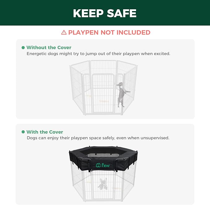 FXW Mesh Top Cover Specialized for FXW Dog Playpen (Not Suitable for Other Brands), Fits for FXW 32"/40"/45" H 6 Panels Homeplus/Rollick/Instant Dog Playpen│Patent Pending (Playpen not Included)