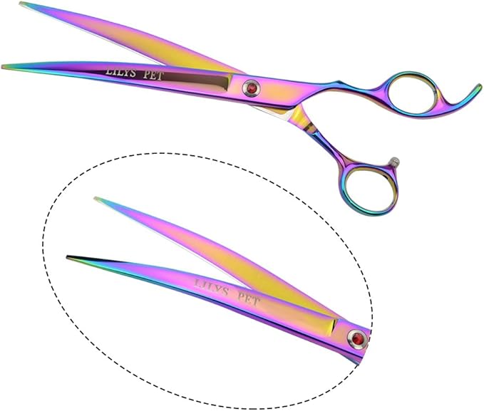 LILYS PET Professional PET DOG Grooming Coated Titanium scissors suit Cutting&Curved&Thinning shears (8.0 inches, Rainbow)…